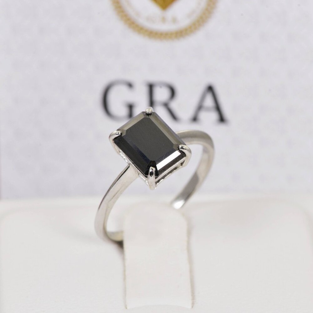 Certified Black Moissanite Diamond 2CT Solitaire Engagement Ring sz 8 - Picture 2 of 7